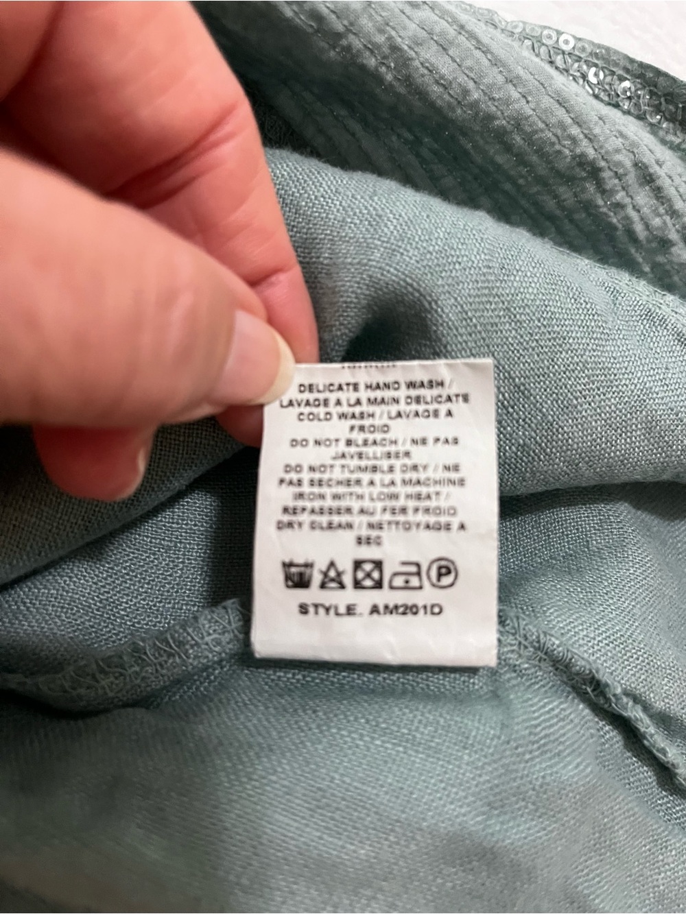 Bellambra Relaxed Sage Light Teal Linen Tunic with Sequin Trim Sz L Breezy - Picture 9 of 9